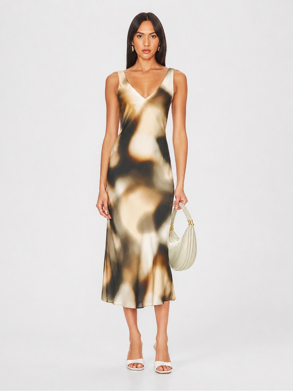 LNA V Slip Dress in the abstract "Asteras" print